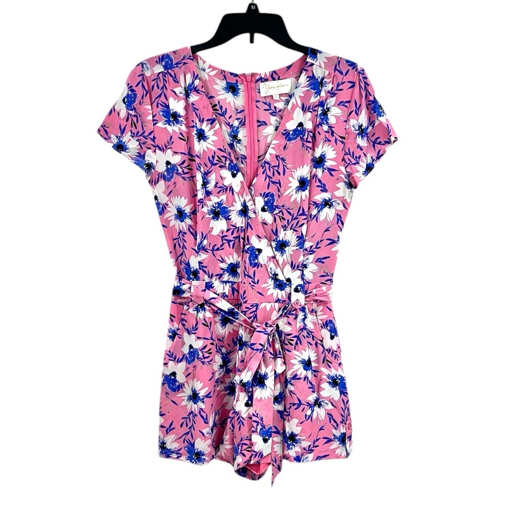 Yumi Kim Paradise Faux Wrap Surplice Romper Jumpsuit Pink Floral Safari Silk - Picture 5 of 16